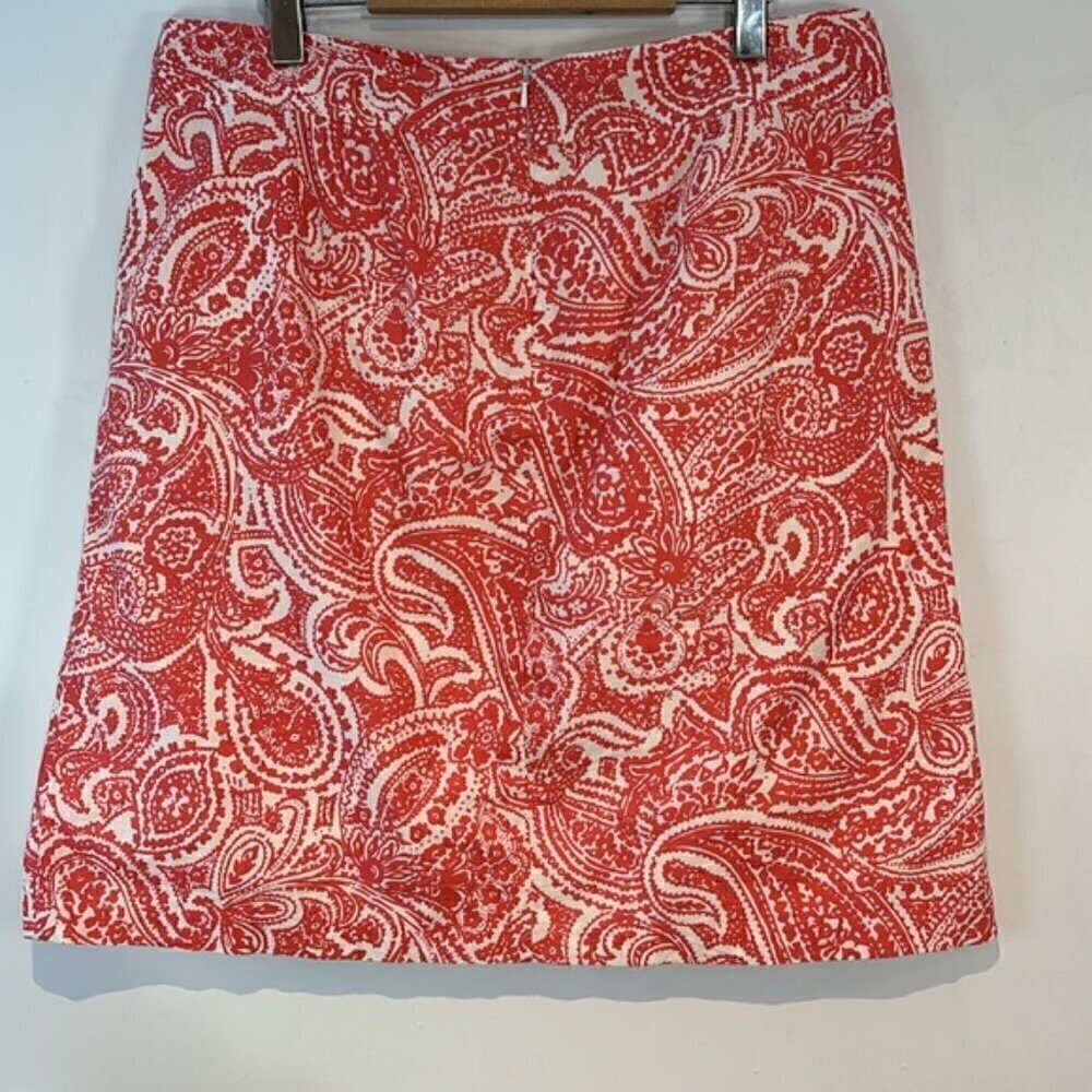 Land’s end cotton paisley print A-line skirt in coral/white size 12 - Picture 3 of 7